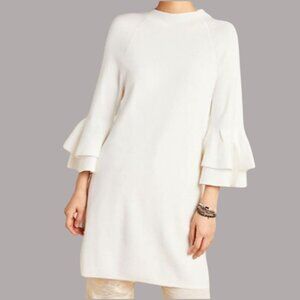 Anthropologie Claudette Ruffled Sweater Midi Dress White Size Medium